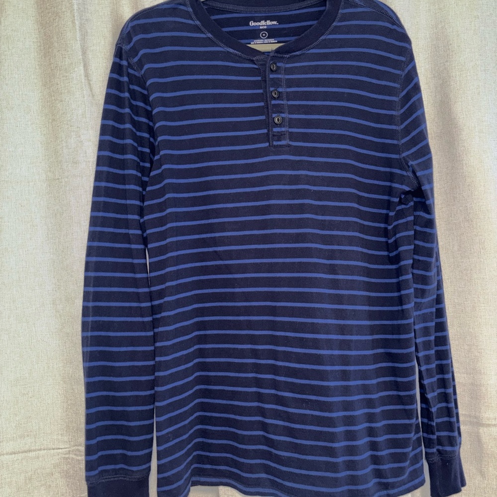 Goodfellow & Co Men's Blue Striped Long Sleeve Henley